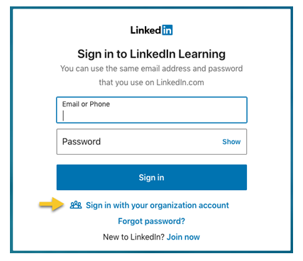 Fig 1. Select organization sign in link.