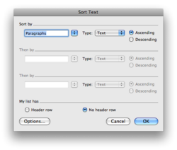 Sorting List Dialog Box