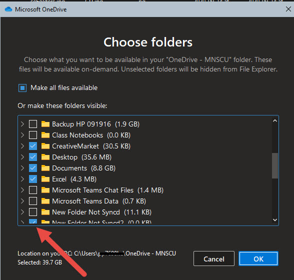 OneDrive Choose Folders