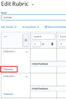 Figure 16. Adding Outcomes in Rubrics