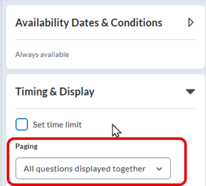 Timing & Display: Paging Options