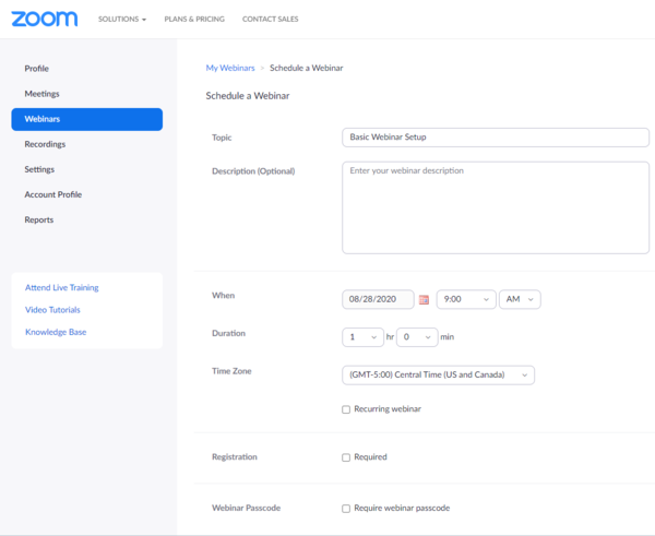 Basic Webinar options